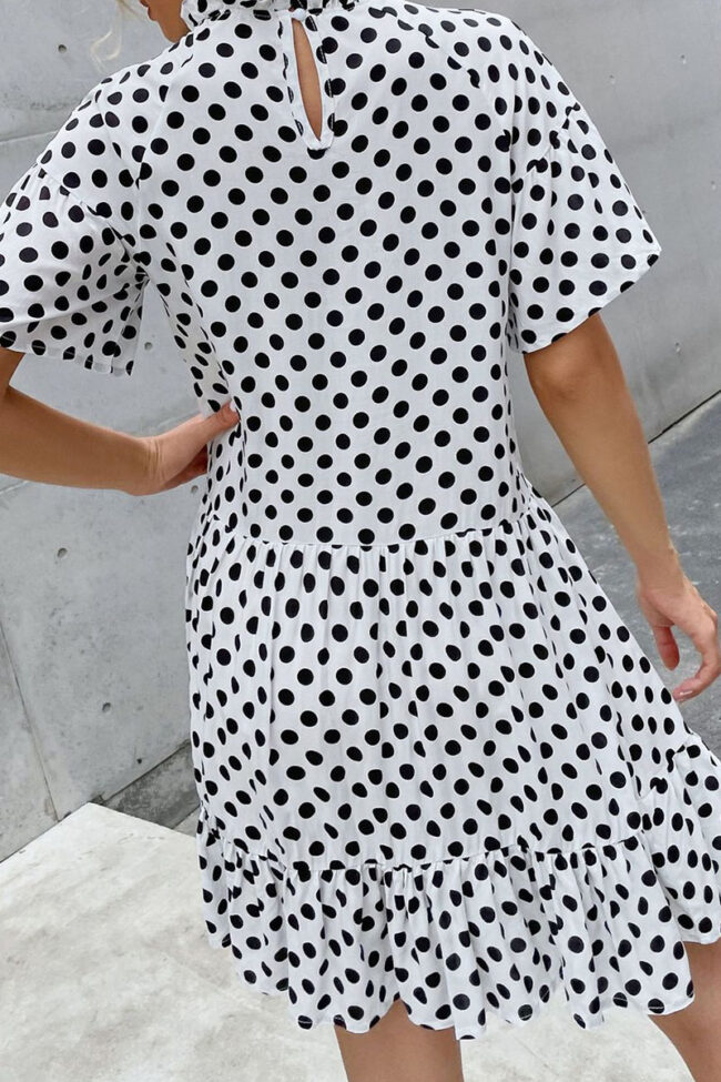 Fashion Elegant Dot Split Joint O Neck A Line Dresses