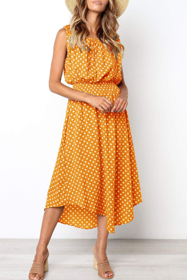 Fashion Street Dot Split Joint O Neck Irregular Dresses