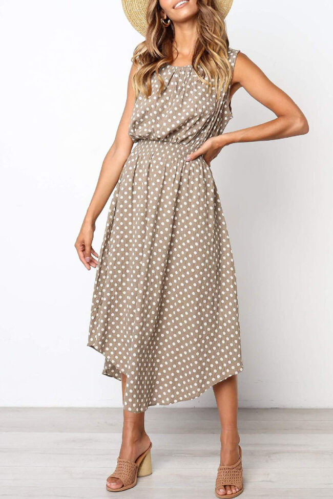 Fashion Street Dot Split Joint O Neck Irregular Dresses