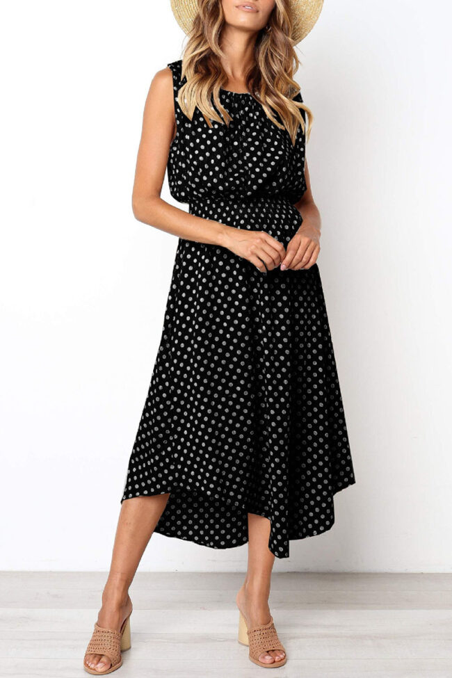 Fashion Street Dot Split Joint O Neck Irregular Dresses