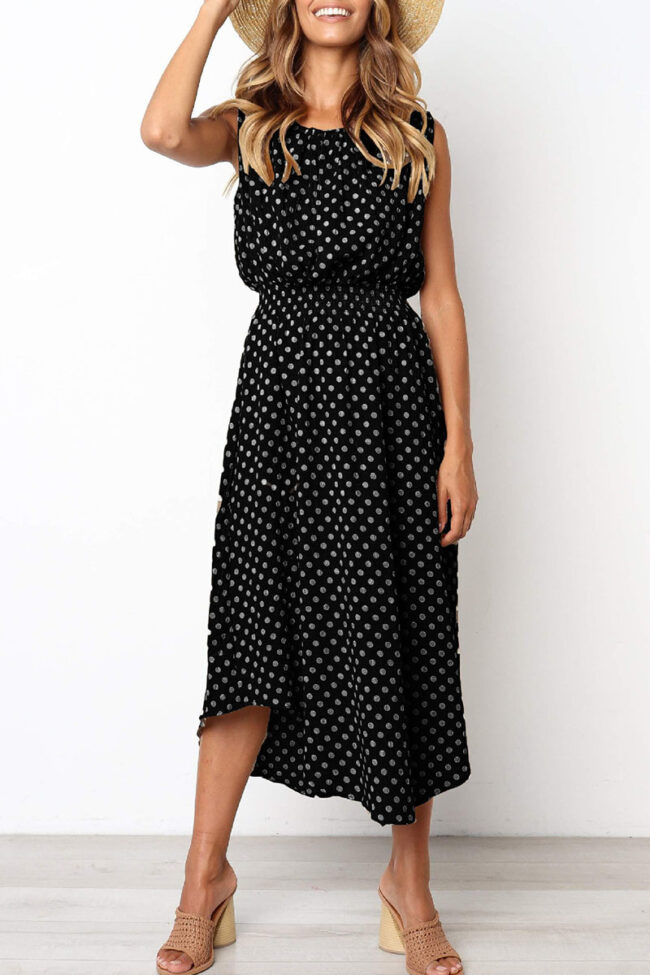 Fashion Street Dot Split Joint O Neck Irregular Dresses