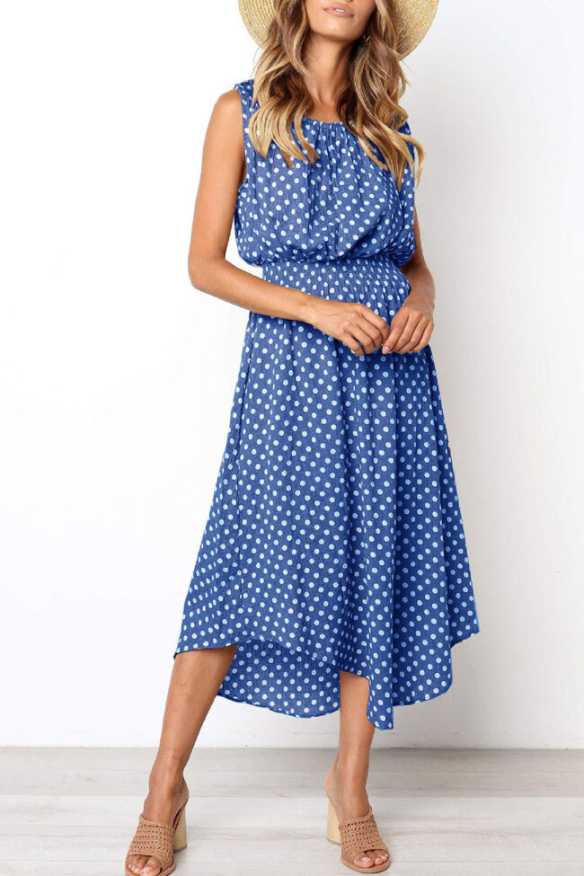 Fashion Street Dot Split Joint O Neck Irregular Dresses