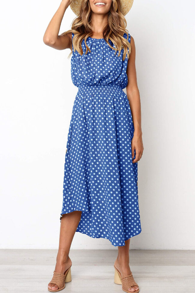 Fashion Street Dot Split Joint O Neck Irregular Dresses