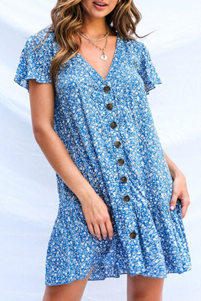 Fashion Casual Print Split Joint V Neck Printed Dresses