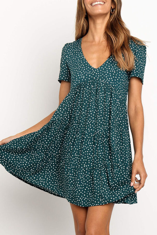 Fashion Street Print Split Joint V Neck A Line Dresses