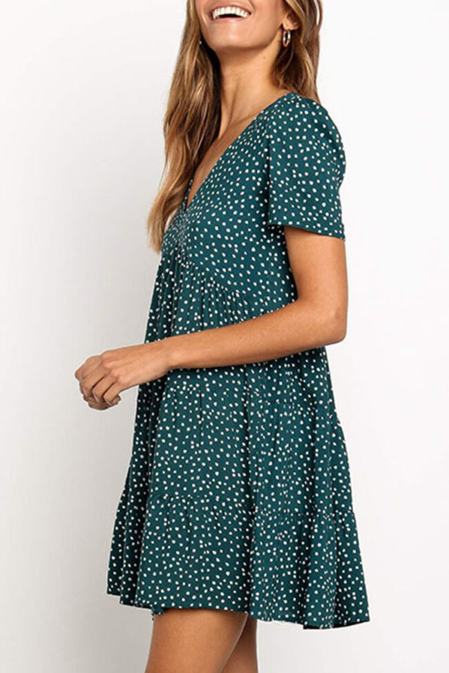 Fashion Street Print Split Joint V Neck A Line Dresses