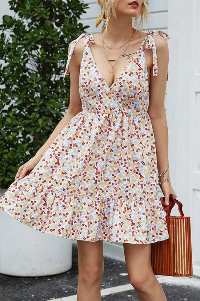 Fashion Street Print Split Joint V Neck A Line Dresses