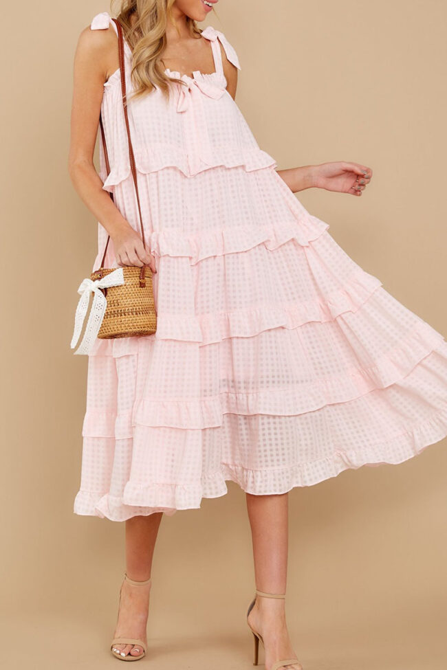 Street Solid Split Joint Spaghetti Strap Cake Skirt Dresses