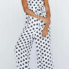 Fashion Simplicity Dot Bandage Spaghetti Strap Loose Jumpsuits