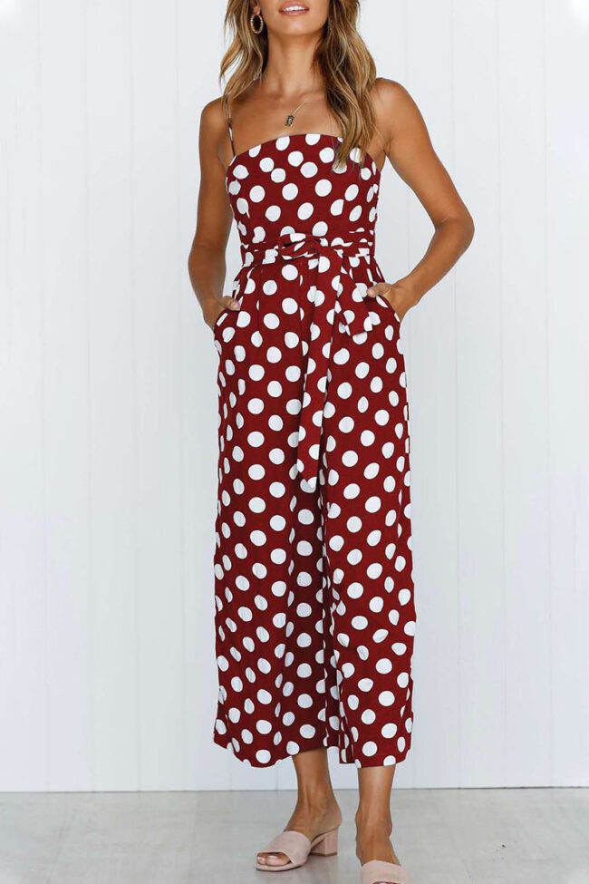 Fashion Simplicity Dot Bandage Spaghetti Strap Loose Jumpsuits