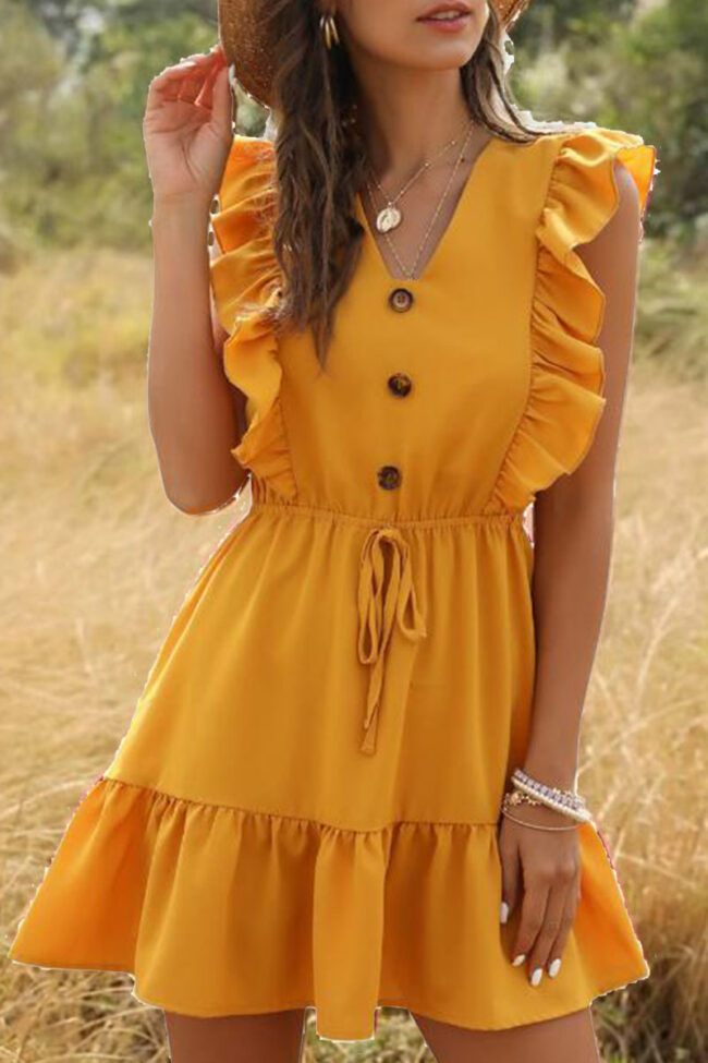 Fashion Sweet Solid Split Joint V Neck A Line Dresses