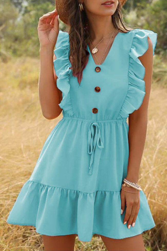 Fashion Sweet Solid Split Joint V Neck A Line Dresses