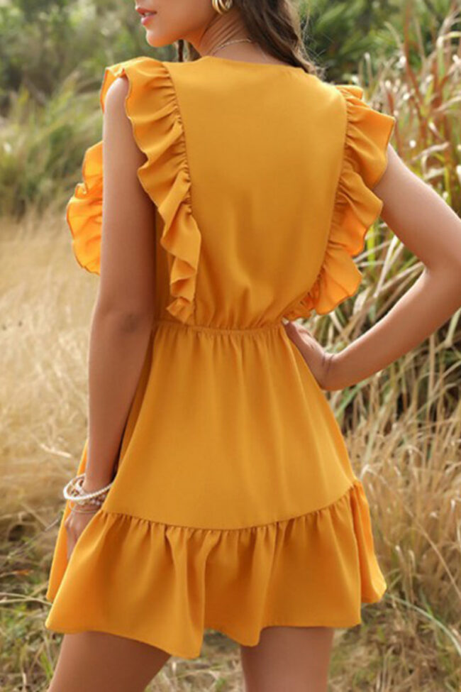 Fashion Sweet Solid Split Joint V Neck A Line Dresses