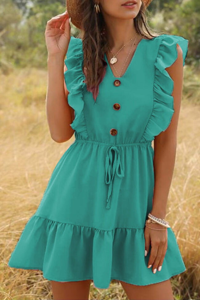 Fashion Sweet Solid Split Joint V Neck A Line Dresses