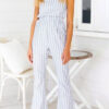 Fashion Street Striped Backless Spaghetti Strap Loose Jumpsuits