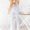 Fashion Street Striped Backless Spaghetti Strap Loose Jumpsuits