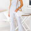 Fashion Street Striped Backless Spaghetti Strap Loose Jumpsuits