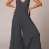 Fashion Simplicity Solid V Neck Loose Jumpsuits