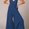 Fashion Simplicity Solid V Neck Loose Jumpsuits