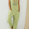 Fashion Casual Print Pocket Spaghetti Strap Loose Jumpsuits