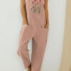 Fashion Casual Print Pocket Spaghetti Strap Loose Jumpsuits