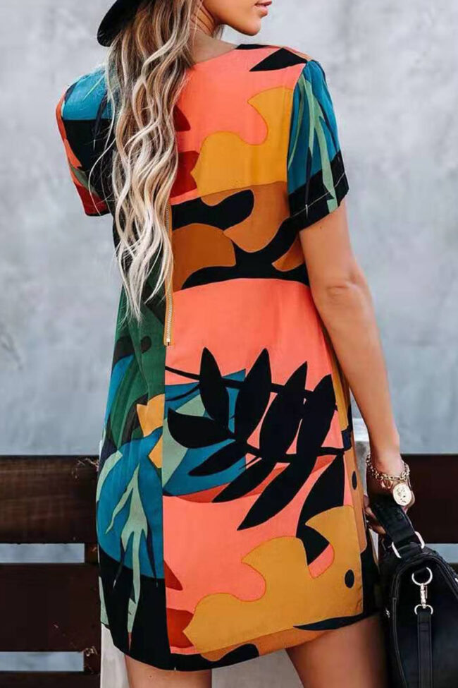 Fashion Street Print Split Joint O Neck Pencil Skirt Dresses