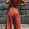 Fashion Casual Solid Split Joint O Neck Loose Jumpsuits