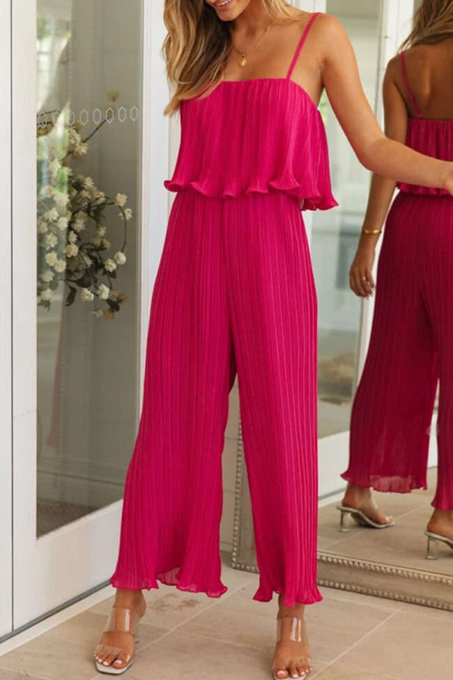 Fashion Casual Solid Split Joint Spaghetti Strap Loose Jumpsuits