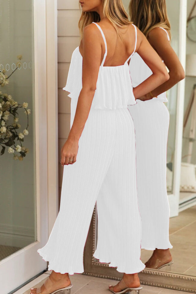 Fashion Casual Solid Split Joint Spaghetti Strap Loose Jumpsuits