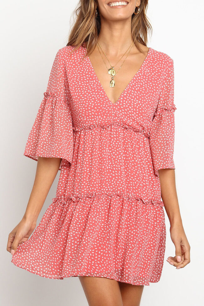 Fashion Street Print Split Joint V Neck A Line Dresses