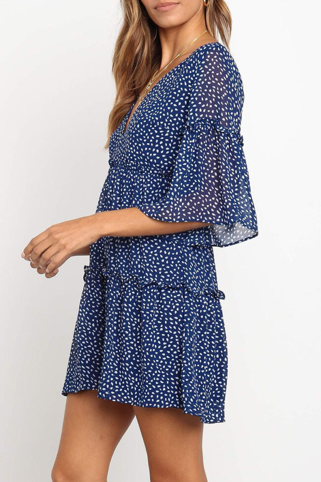 Fashion Street Print Split Joint V Neck A Line Dresses