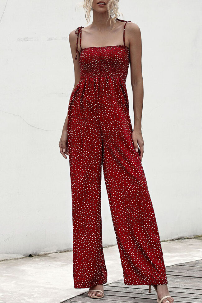 Fashion Street Dot Split Joint Spaghetti Strap Loose Jumpsuits