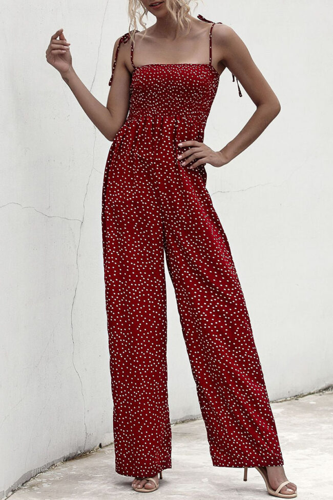 Fashion Street Dot Split Joint Spaghetti Strap Loose Jumpsuits