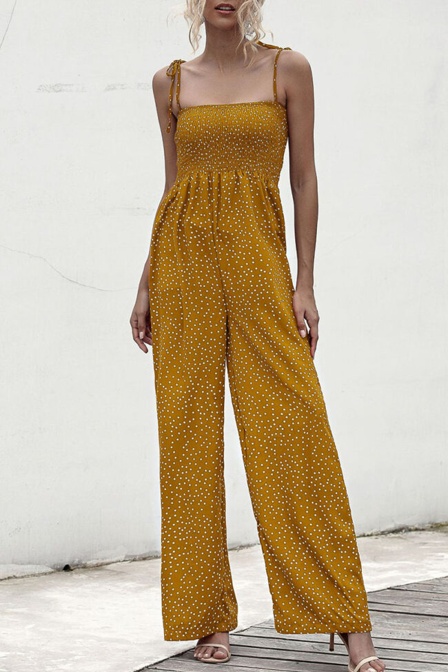 Fashion Street Dot Split Joint Spaghetti Strap Loose Jumpsuits