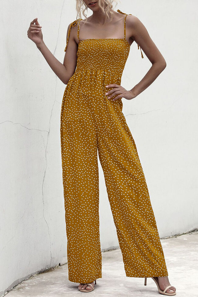 Fashion Street Dot Split Joint Spaghetti Strap Loose Jumpsuits