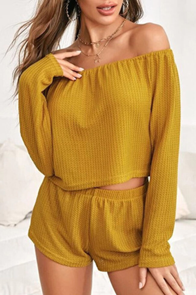 Fashion Simplicity Solid Off the Shoulder Long Sleeve Two Pieces