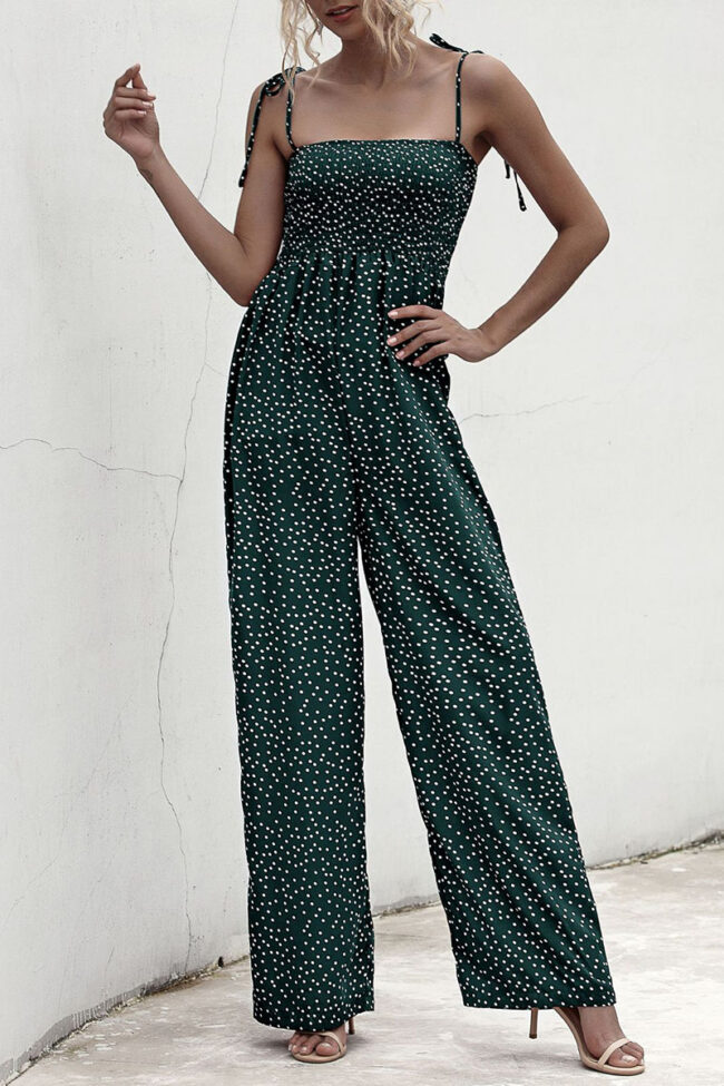 Fashion Street Dot Split Joint Spaghetti Strap Loose Jumpsuits