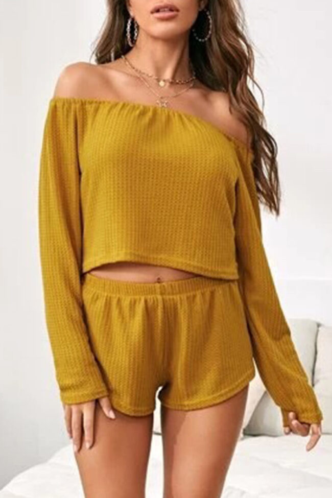 Fashion Simplicity Solid Off the Shoulder Long Sleeve Two Pieces