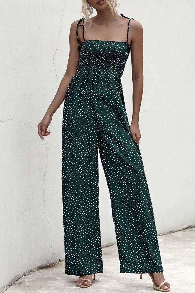 Fashion Street Dot Split Joint Spaghetti Strap Loose Jumpsuits