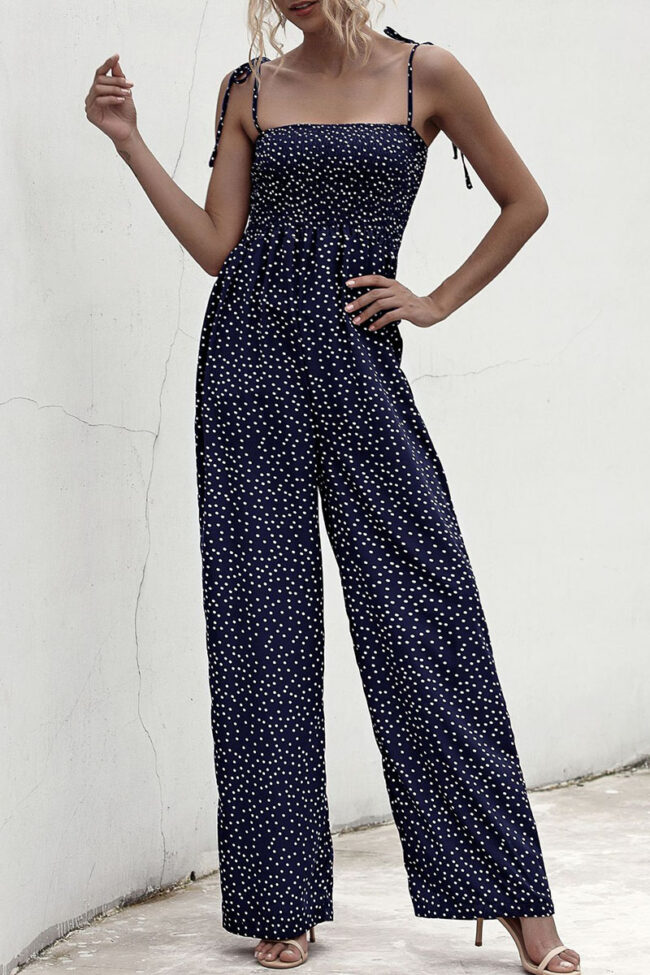 Fashion Street Dot Split Joint Spaghetti Strap Loose Jumpsuits