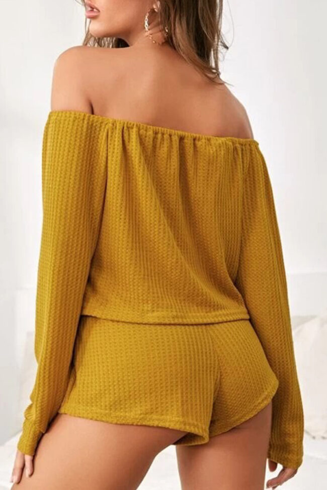 Fashion Simplicity Solid Off the Shoulder Long Sleeve Two Pieces