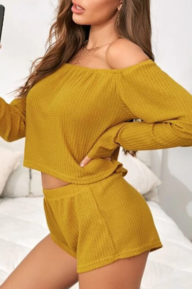 Fashion Simplicity Solid Off the Shoulder Long Sleeve Two Pieces