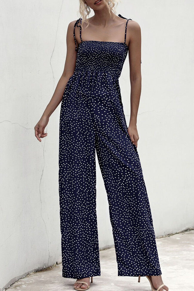 Fashion Street Dot Split Joint Spaghetti Strap Loose Jumpsuits