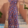 Fashion Street Print Split Joint V Neck Loose Jumpsuits