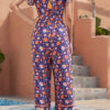 Fashion Street Print Split Joint V Neck Loose Jumpsuits