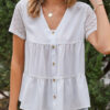 Fashion Casual Solid Split Joint V Neck Tops