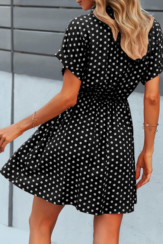 Fashion Street Dot Split Joint Turndown Collar A Line Dresses