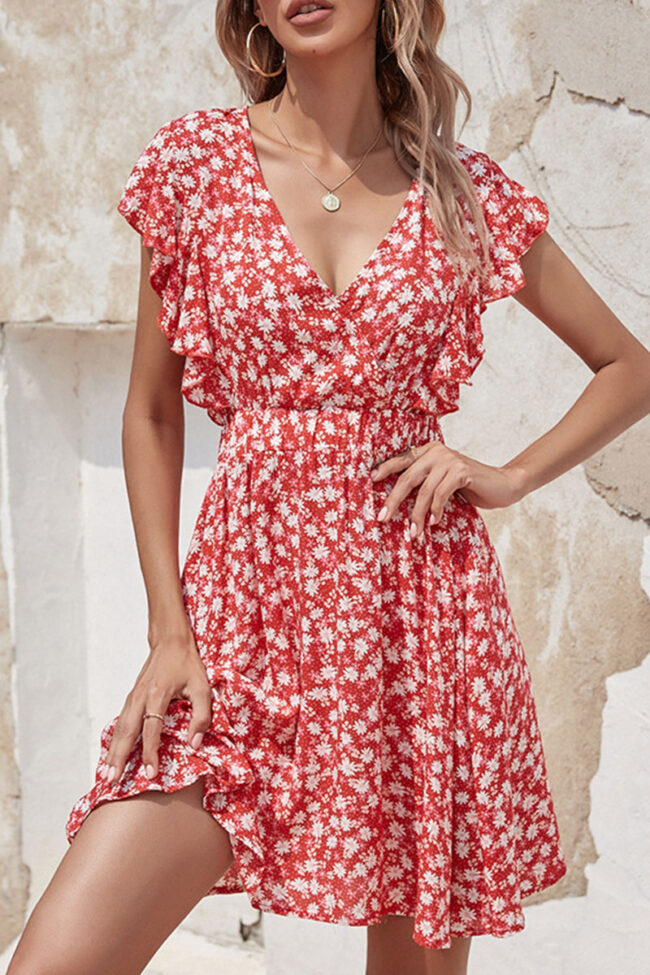 Fashion Street Print Split Joint V Neck A Line Dresses