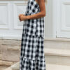 Street Plaid Split Joint Spaghetti Strap Cake Skirt Dresses