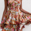 Street Print Split Joint Spaghetti Strap Cake Skirt Dresses